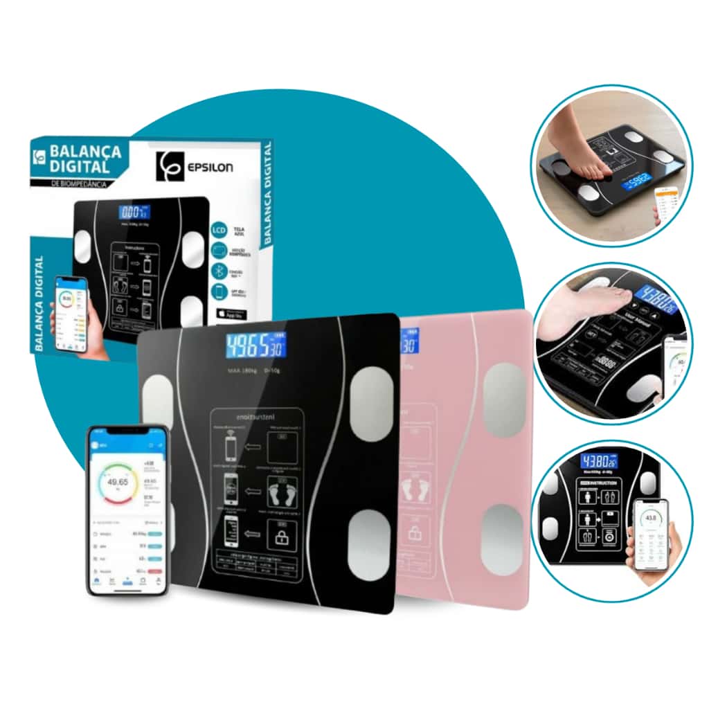 Epsilon Balança Digital Corporal Bioimpedancia Corporal 140kg Aplicativo Profissional Bluetooth, imagem 1 de 1