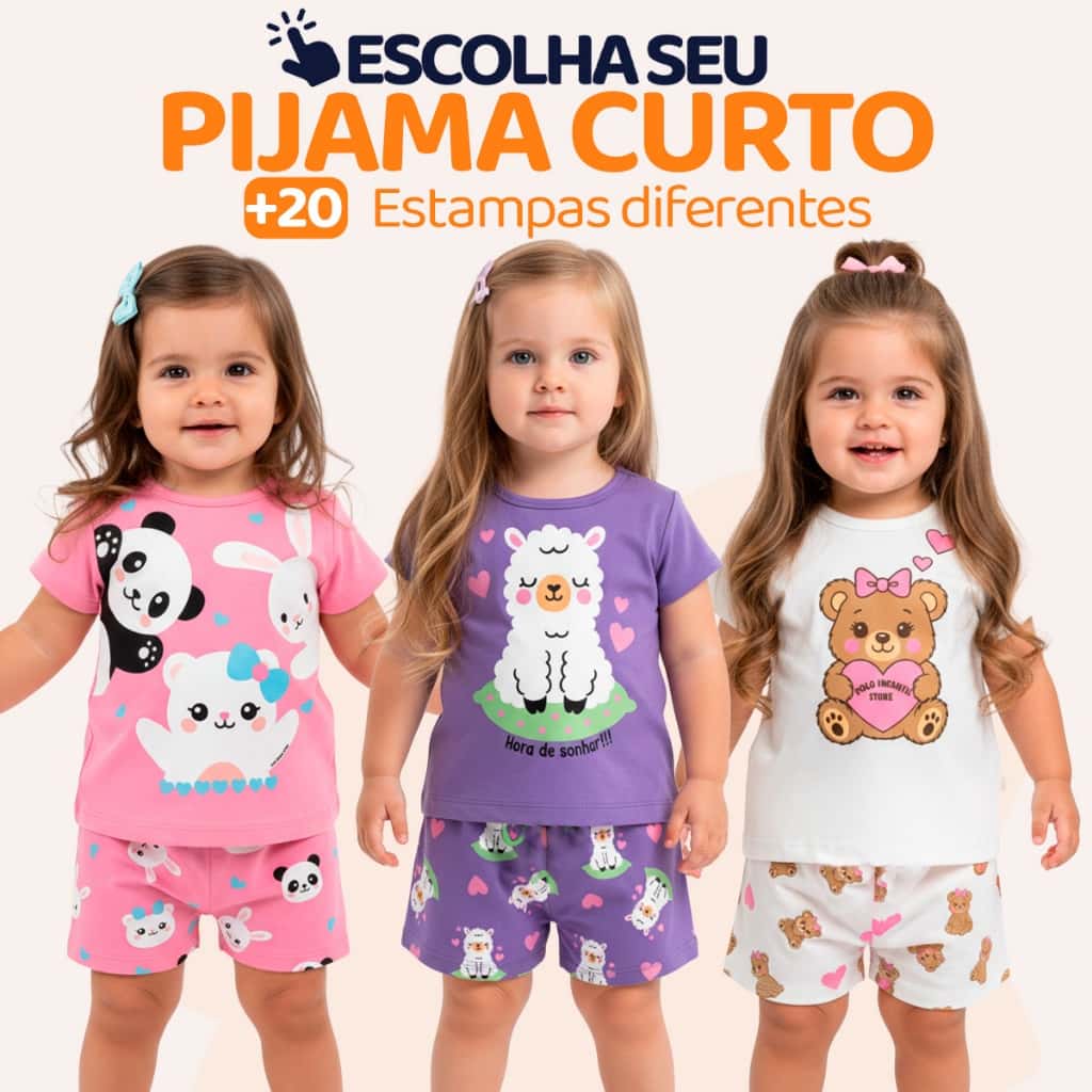 Pijama Infantil Bebê Menina Manga Curta com Estampas Fofas e Conforto Roupa para dormir Bebê Feminino Verão Calor L06, imagem 1 de 1