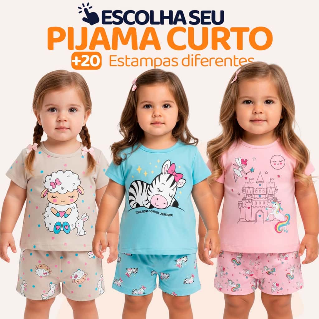Pijama Infantil Bebê Menina Manga Curta com Estampas Fofas e Conforto Roupa para dormir Bebê Feminino Verão Calor L06, imagem 1 de 1
