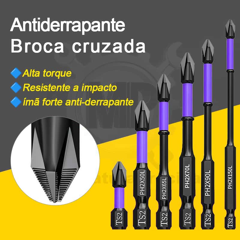 Kit 6 Pontas Phillips PH2 Pontas Impacto Anti Derrapante Encaixe Preciso Anti choque (25-150mm), imagem 1 de 1