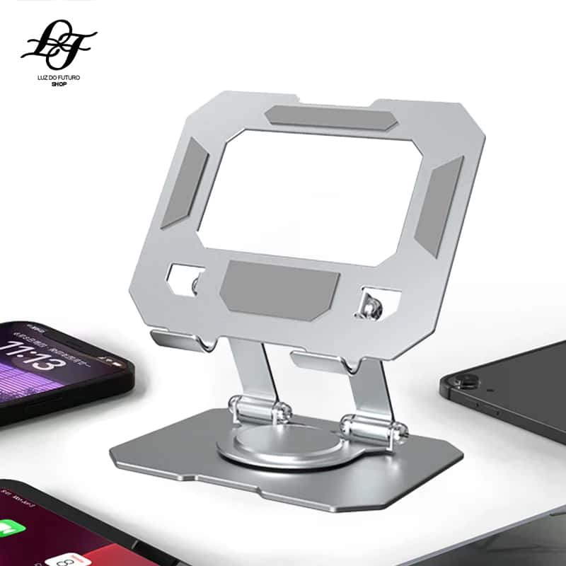 Suporte Tablet e Celular Metálico Rotativo de Liga de Alumínio Resistente Elegante e Totalmente Ajustável, imagem 1 de 1