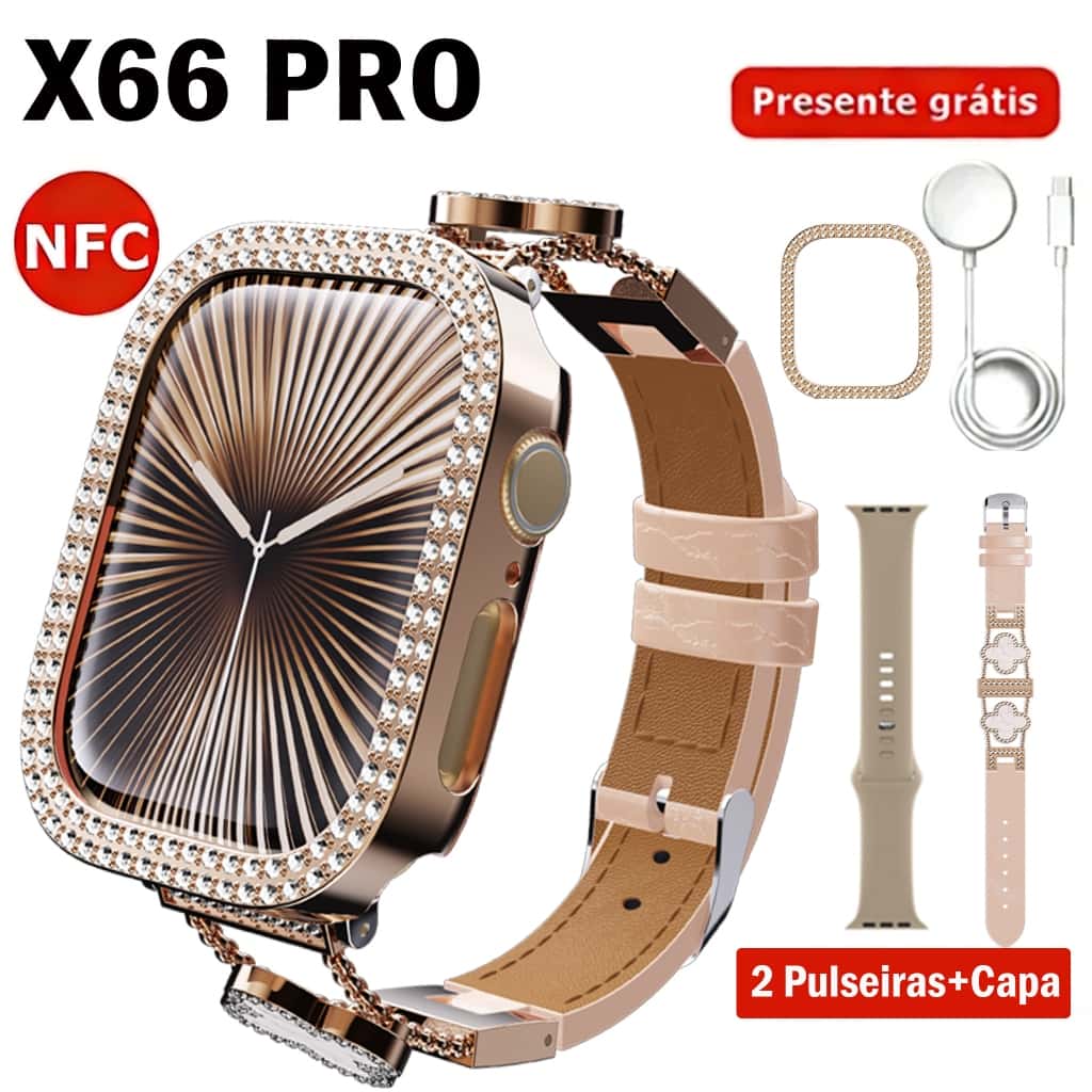 Relógio Smartwatch X66 Pro Series 11 Amoled Whatsapp Chat GPT Gps Nfc Relógio Inteligente feminino 3 pulseiras, imagem 1 de 1