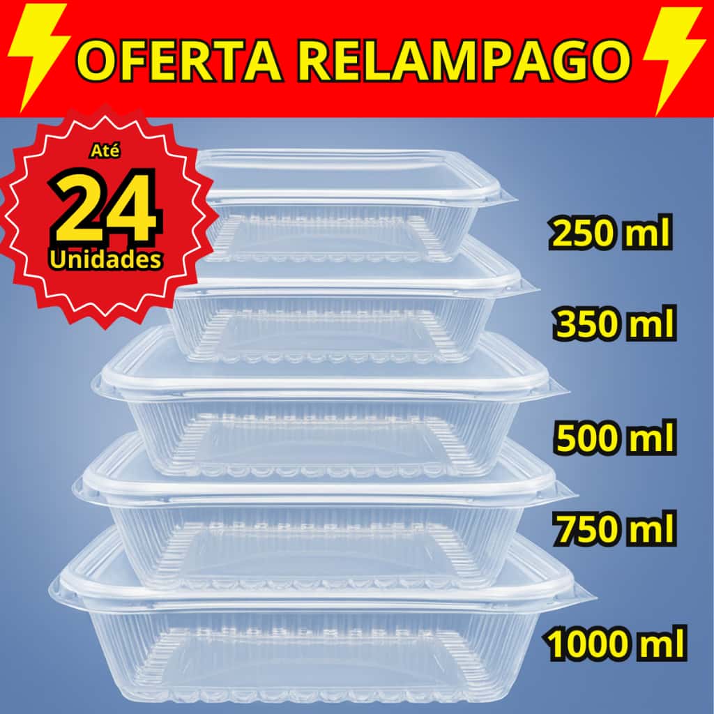 Kit 12/24 Pote Embalagem Marmita 1000 ml 500 ml 350 ml 250ml 750 ml para Microondas e Freezer, imagem 1 de 1
