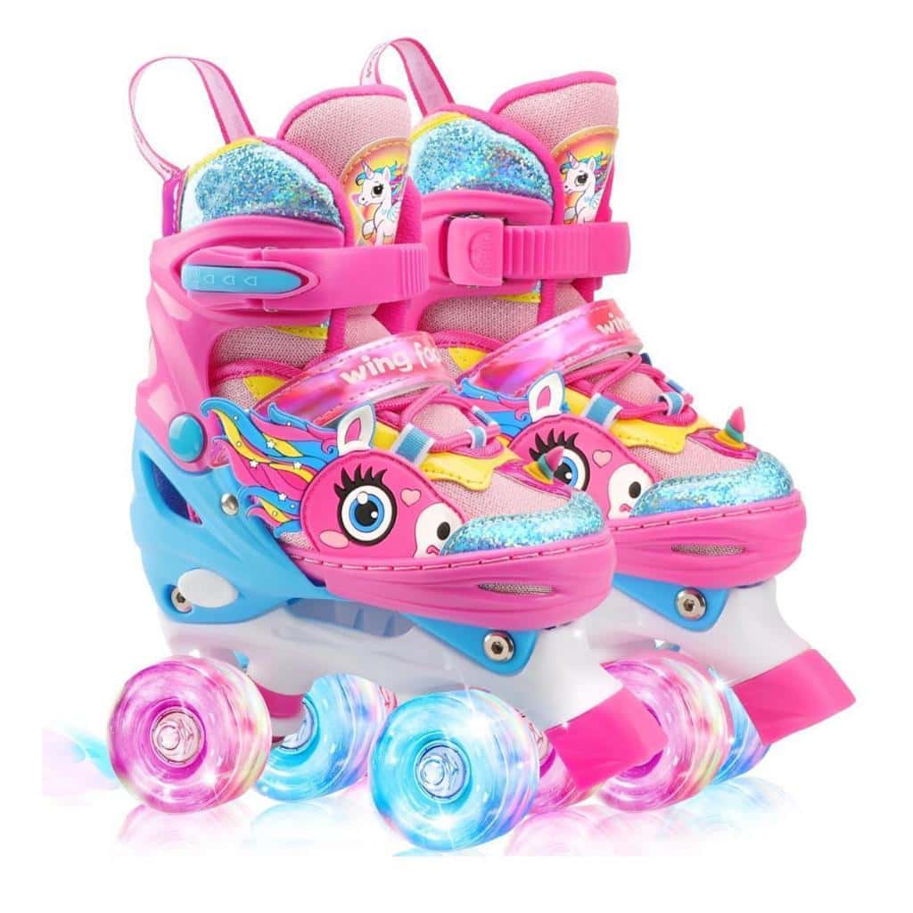 Patins Infantil Ajustavel Com Led Quad Meninas De 4 Rodas Rosa Unicornio, imagem 1 de 1