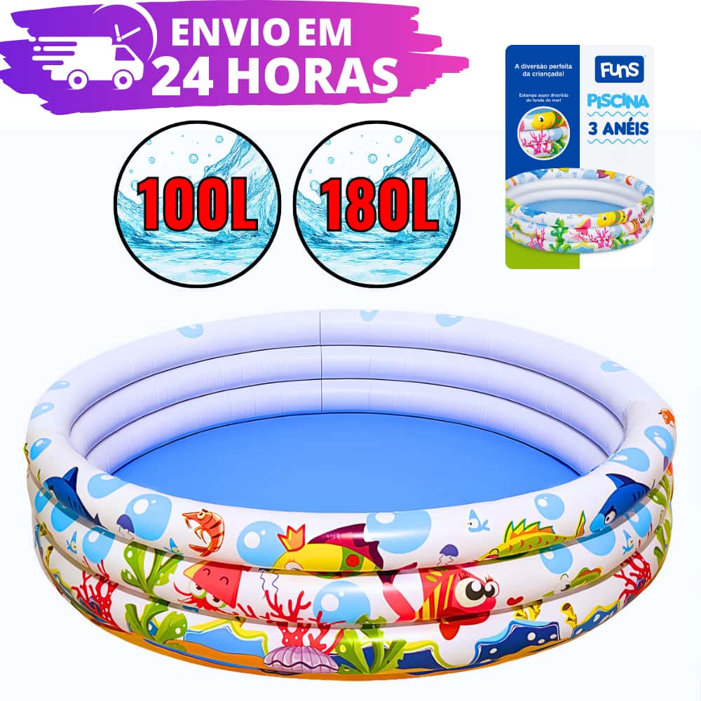 Piscina Infantil 3 Anéis 100 E 180 Litros Inflável Para Água e Bolinhas, imagem 1 de 1