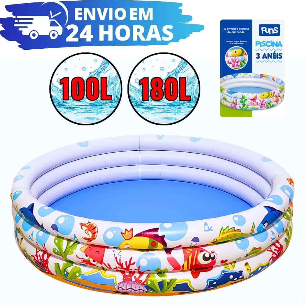 Piscina Infantil 3 Anéis 100L e 180L Inflável Para Bolinhas e Água Piscina Redonda Crianças e Bebê, imagem 1 de 1