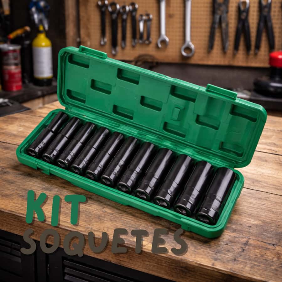 Jogo de Soquetes Longos de Impacto 1/2” com 10 Peças de 8 a 24mm, imagem 1 de 1
