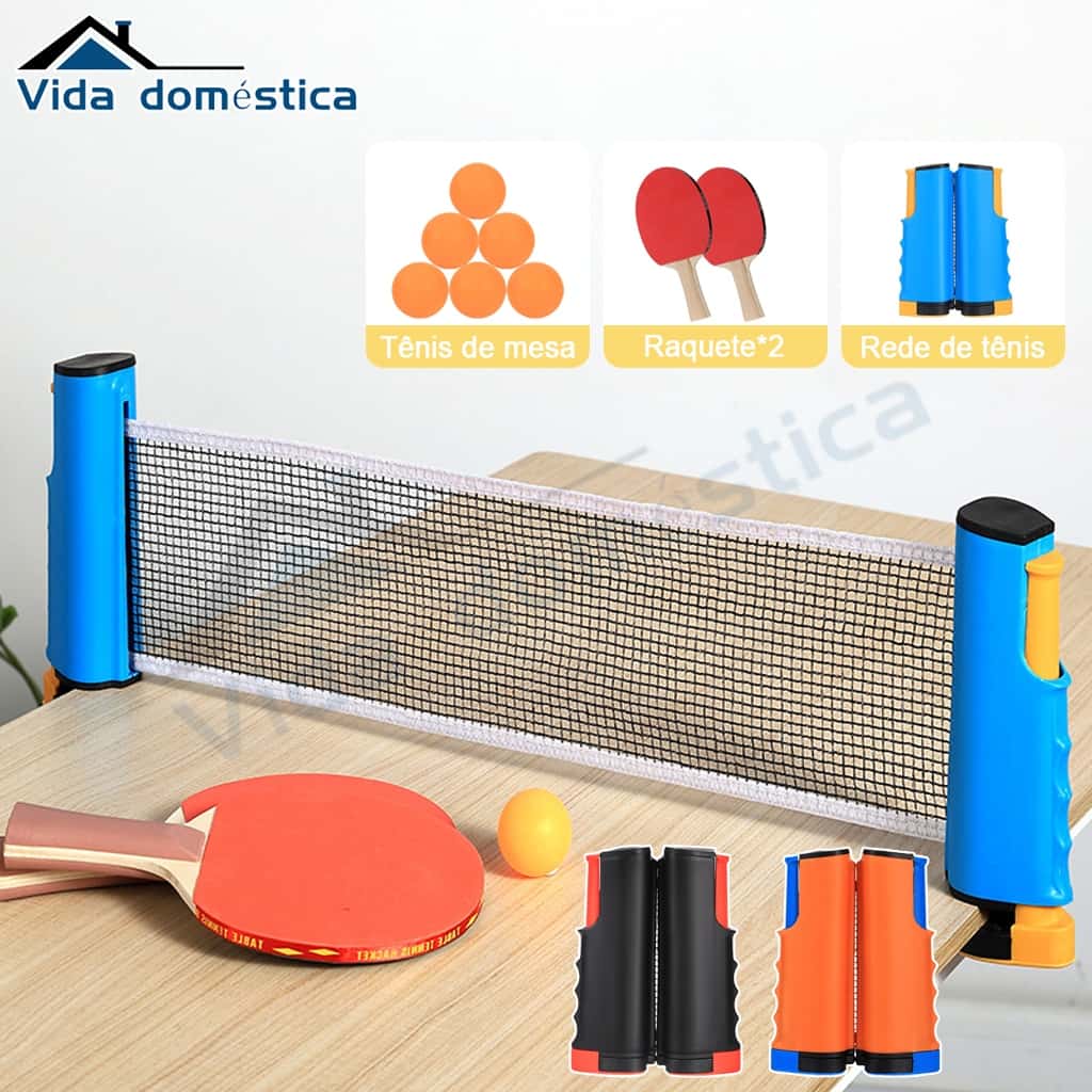 Kit Para Ping Pong Com 2 Raquetes 6 bolinhas e 1 Rede Retratil Adaptável Até 1,65M, imagem 1 de 1
