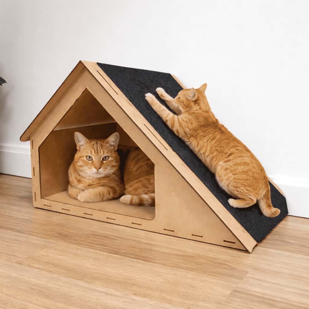 Rampa Casa de Gato Toca Para Gatos Arranhador Brinquedo Playground MDF Carpete 30x47x30cm, imagem 1 de 1