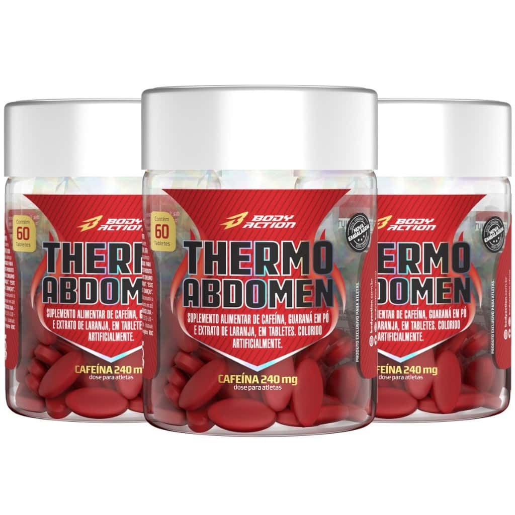 Kit 3x Thermo Abdomen Termogênico Cafeína Guaraná 180 Comp Bodyaction, imagem 1 de 1