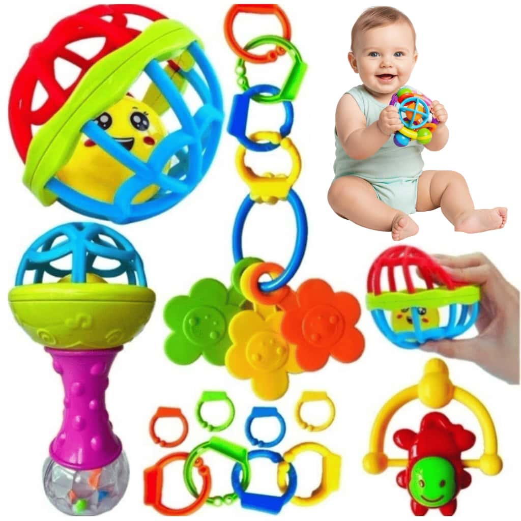 Kit Chocalho 8 Peças Mordedor Bebê Brinquedo Sensorial Macio Presente Para Menina e Menino Móbile para Berço, imagem 1 de 1