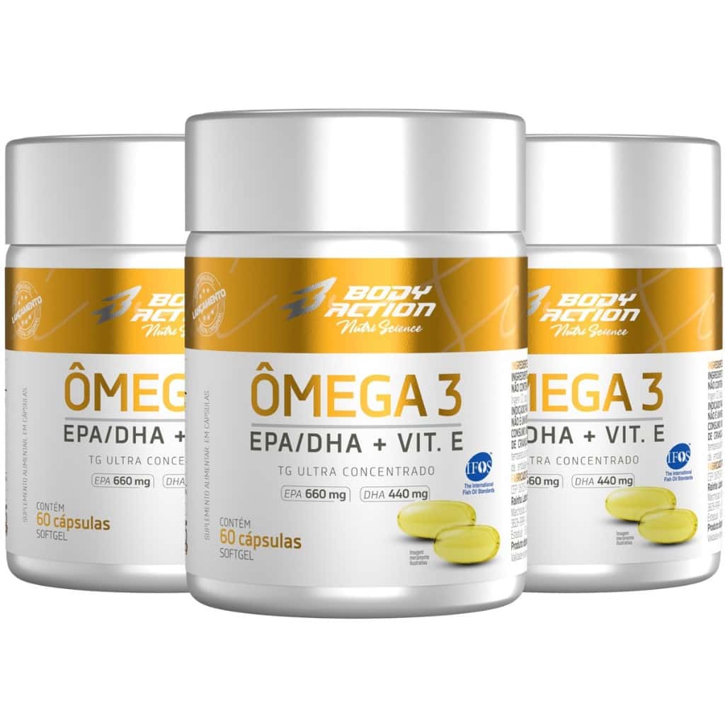 Kit 3x Ômega 3 Tg Ultra Concentrado C/ Vit. E  Total 180 Caps - 3 Meses Bodyaction, imagem 1 de 1