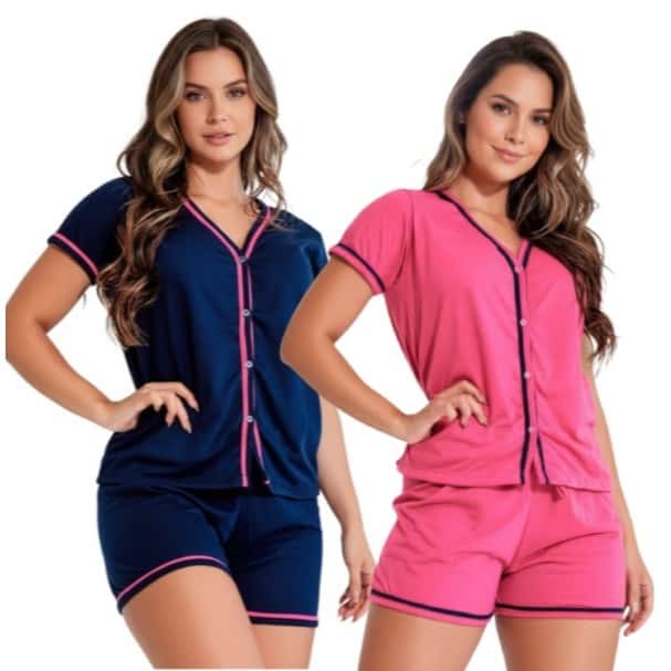 Kit 2/3 Pijamas Baby Doll Amamentação Americano Cirúrgico com botões em Malha, imagem 1 de 1