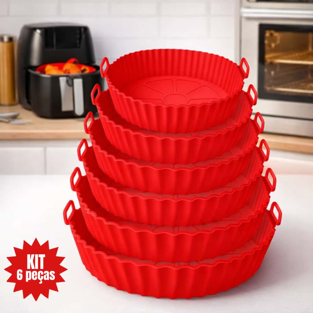 Kit 6 Forma de Silicone para Fritadeira Air Fryer com Alça Antiaderente Cozinha, imagem 1 de 1