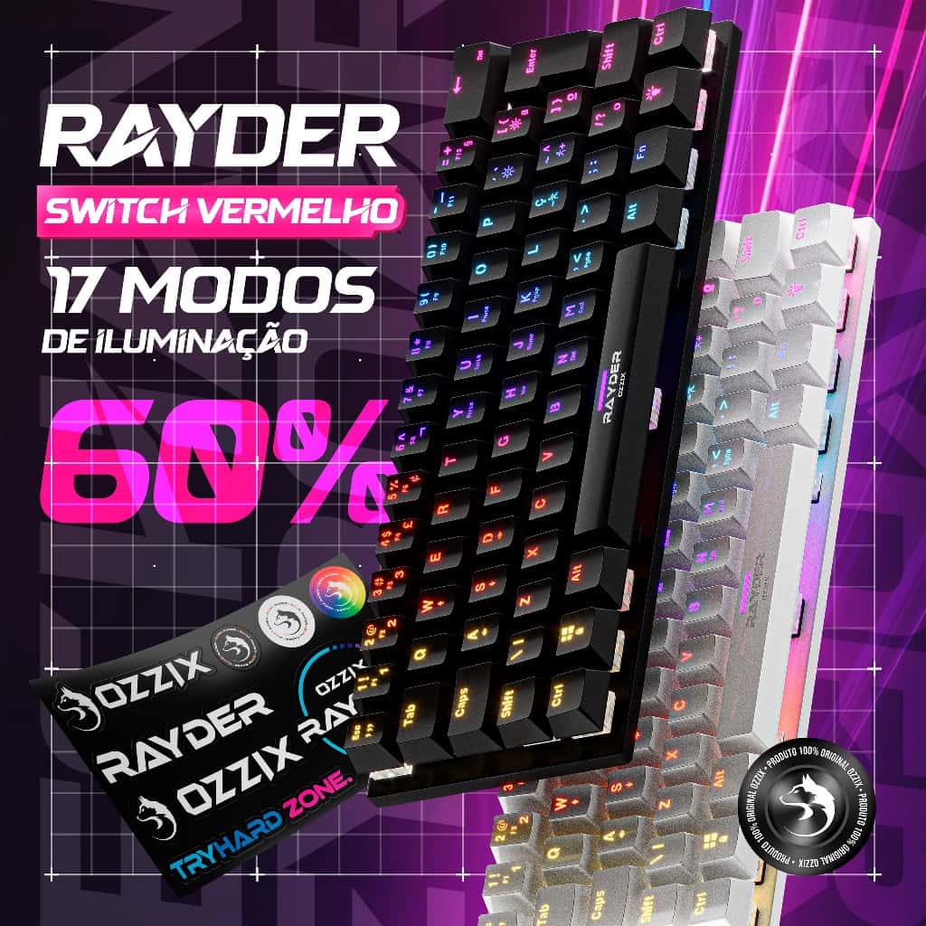 Teclado Mecânico Gamer Red Switch Rayder RGB 60% Compacto Profissional ABNT2 Original Ozzix, imagem 1 de 1