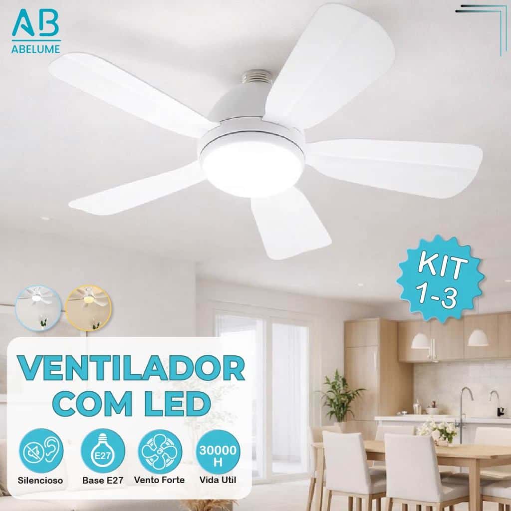 Ventilador de Teto LED 60W 80W 100W Lâmpada E27 Controle Remoto Bivolt Luminária ECO Bivolt, imagem 1 de 1