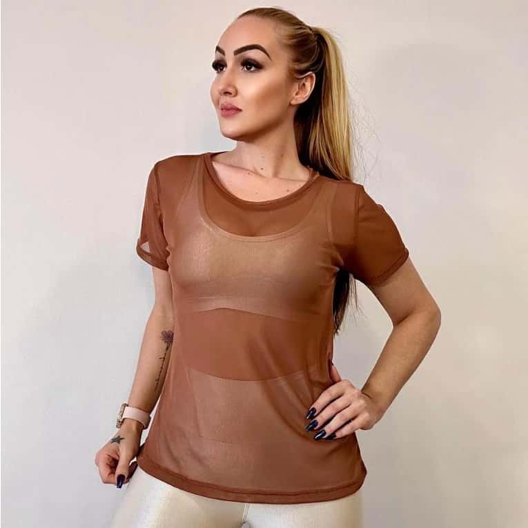 Blusa Feminina De Tule Transparente Academia Fitness Camisão Fitness, imagem 1 de 1