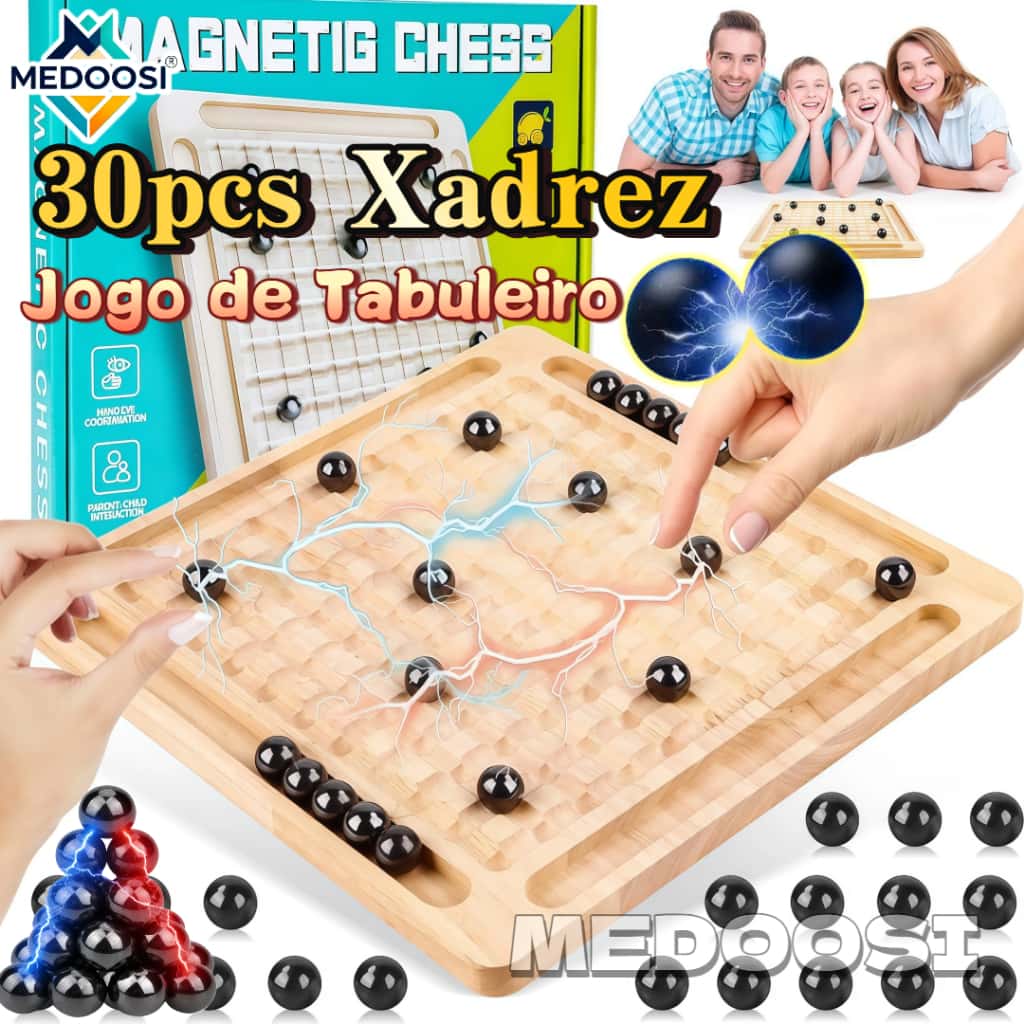 ​​MEDOOSI Xadrez Magnético de Madeira Portátil Jogo de Tabuleiro Infantil com 30Peças Brinquedo Educativo para Interação, imagem 1 de 1