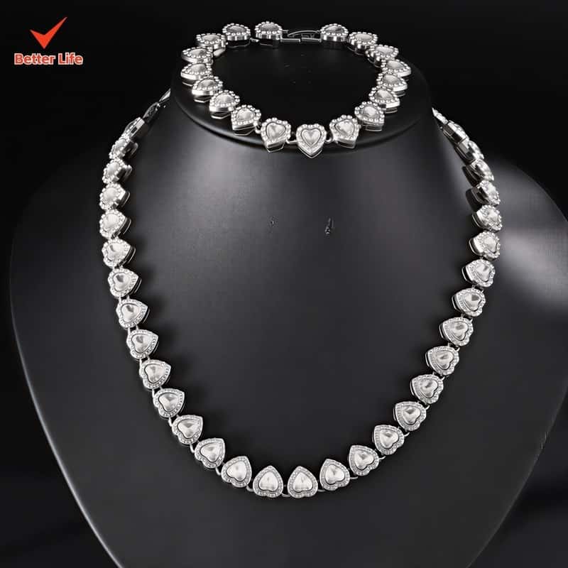 Colar em formato de coração cravejado com um diamante de 11 mm Colar em aço titânio Joia feminina requintada, imagem 1 de 1