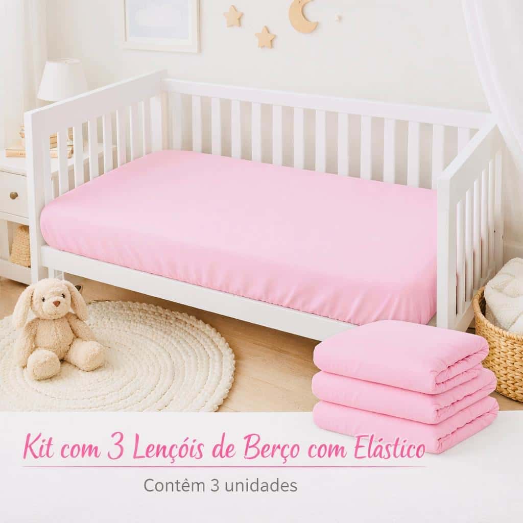 Kit 3 Lençol Berço Americano Percal 400 Fios Macio com Elástico 130x70cm Menina e Menino, imagem 1 de 1