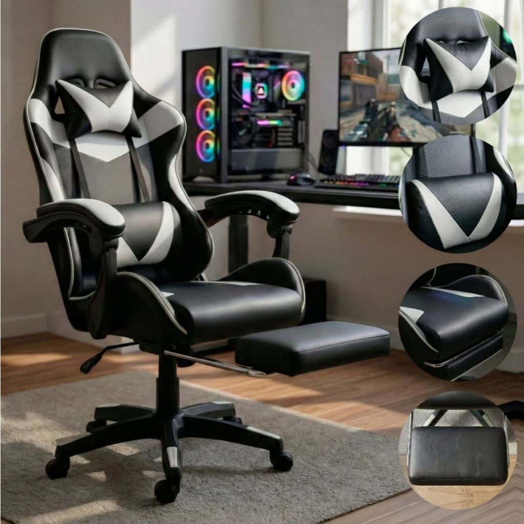 Cadeira Gamer Profissional Escritório Ergonômica Reclinável Confortável Com Rodinha E Apoio Para Pés, imagem 1 de 1