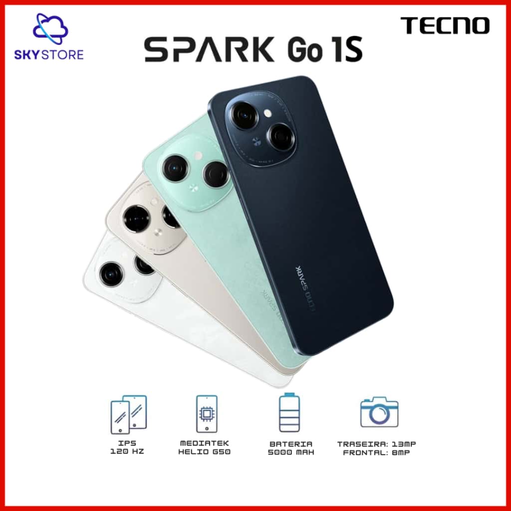 Tecno Spark Go 1S 4G, Modelo 2026, e Spark Go 1, 64GB e 3GB RAM, Bateria 5000MAH, VERSÃO GLOBAL, NOVO/LACRADO, imagem 1 de 1