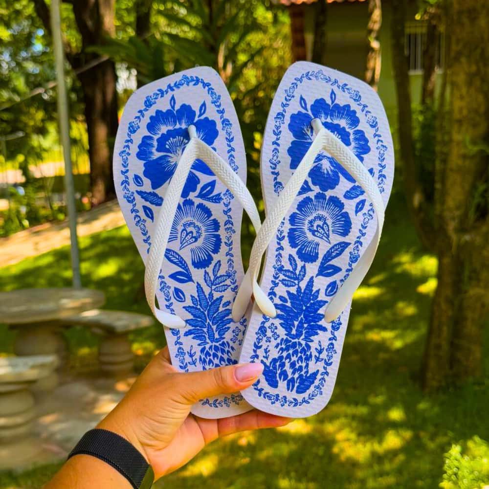 Chinelo Feminino Casual Florais Azulejo Promoção Quadrado Moda Verão, imagem 1 de 1