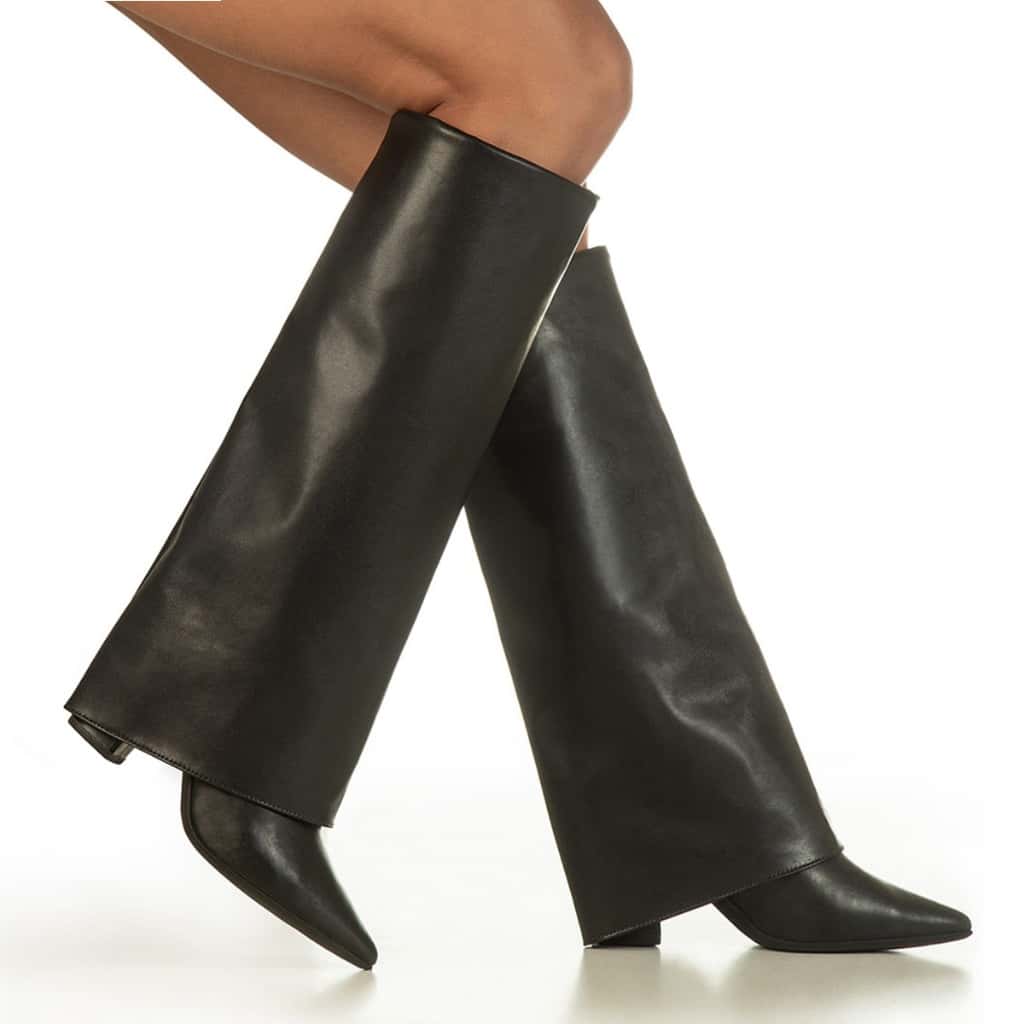Bota Capa Feminina Cano Longo Salto Alto Bloco Bico Fino Elegante Moda Capry GiGiL, imagem 1 de 1