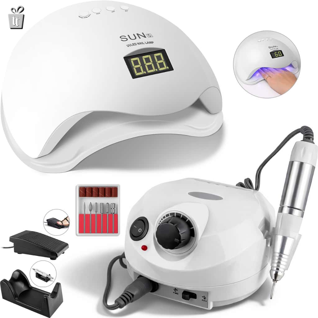 Kit Cabine Sun 5 Led Uv 48w Unha Gel Acrigel Porcelana + Motor Porquinho Lixa Lixadeira de Unhas Elétrica Manicure, imagem 1 de 1