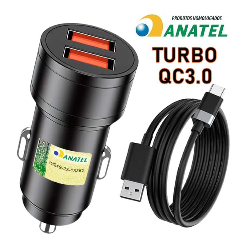 Carregador Turbo Veicular Carga Rápida com Cabo 2 Saídas USB 4.8A Cor aleatória, imagem 1 de 1