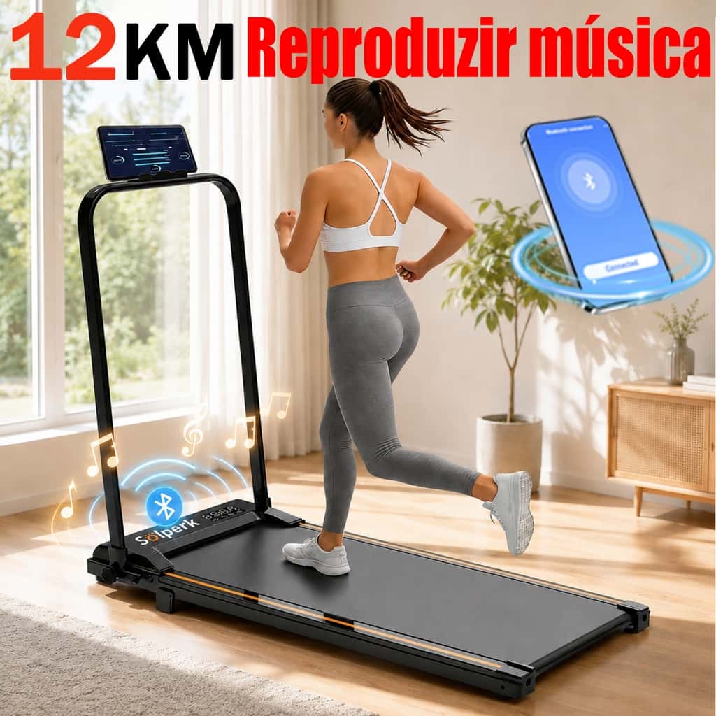 Esteira Ergométrica Elétrica 2.0HP Silenciosa Dobrável com Bluetooth 12km/h, Capacidade 120kg Uso Residencial, imagem 1 de 1