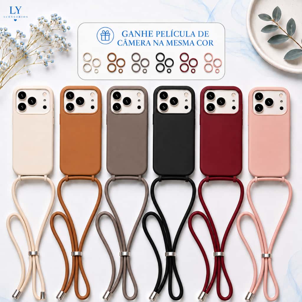 Capa Capinha com Cordão para iPhone 17 17 Air 16 16E/17E 15 14 13 12 11 Pro Max TPU Aveludada Antichoque, imagem 1 de 1