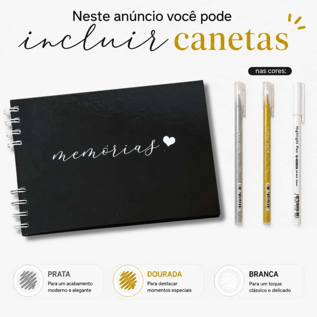 Caderno Scrapbook 15x21cm Preto Capa Dura Com Opção de Canetas de Gel | Álbum DIY Presente Criativo, imagem 1 de 1