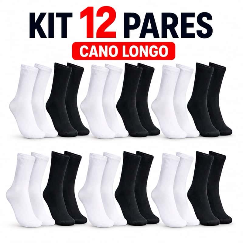 Meia Cano Alto Longo Frio KIT 12 6 3 Pares Masculina Confortavel, imagem 1 de 1