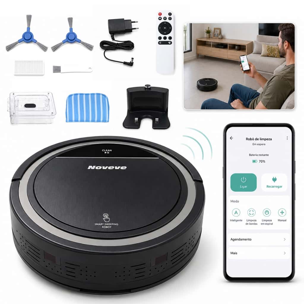 Robô Aspirador Inteligente 3 em 1 Varre Aspira e Passa Pano 2000mAh 2000Pa Controle Remoto, imagem 1 de 1