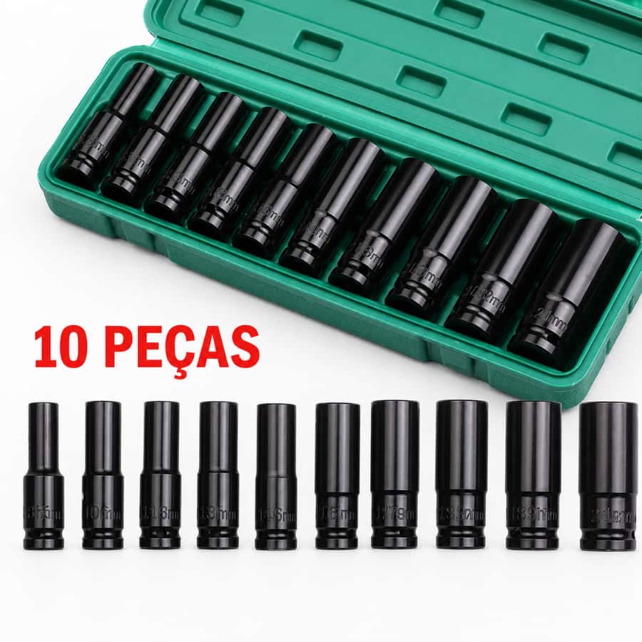 Jogo de Soquetes de Impacto Longo 1/2 10 Peças  8 A 24mm, imagem 1 de 1