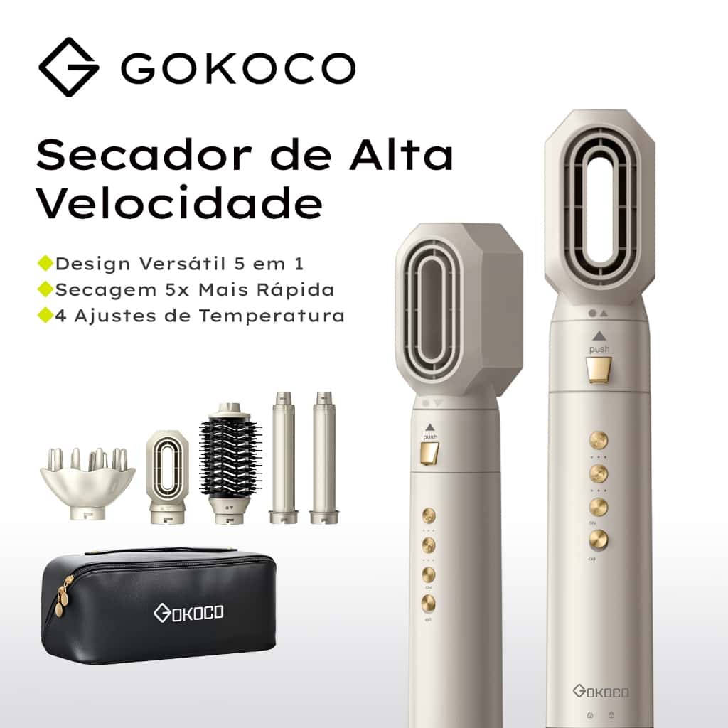 GOKOCO Escova Secadora 5 Em 1 Conjunto De Secador De Cabelo Multifuncional De Alta Velocidade Dupla voltagem 110V-240V, imagem 1 de 1