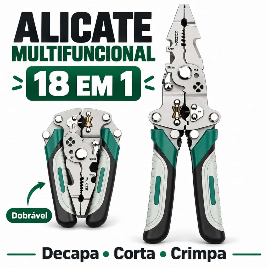 18 em 1 Alicate Automático Dobrável Decapador Crimpador Eletricista Descacador Fios Decapador, imagem 1 de 1