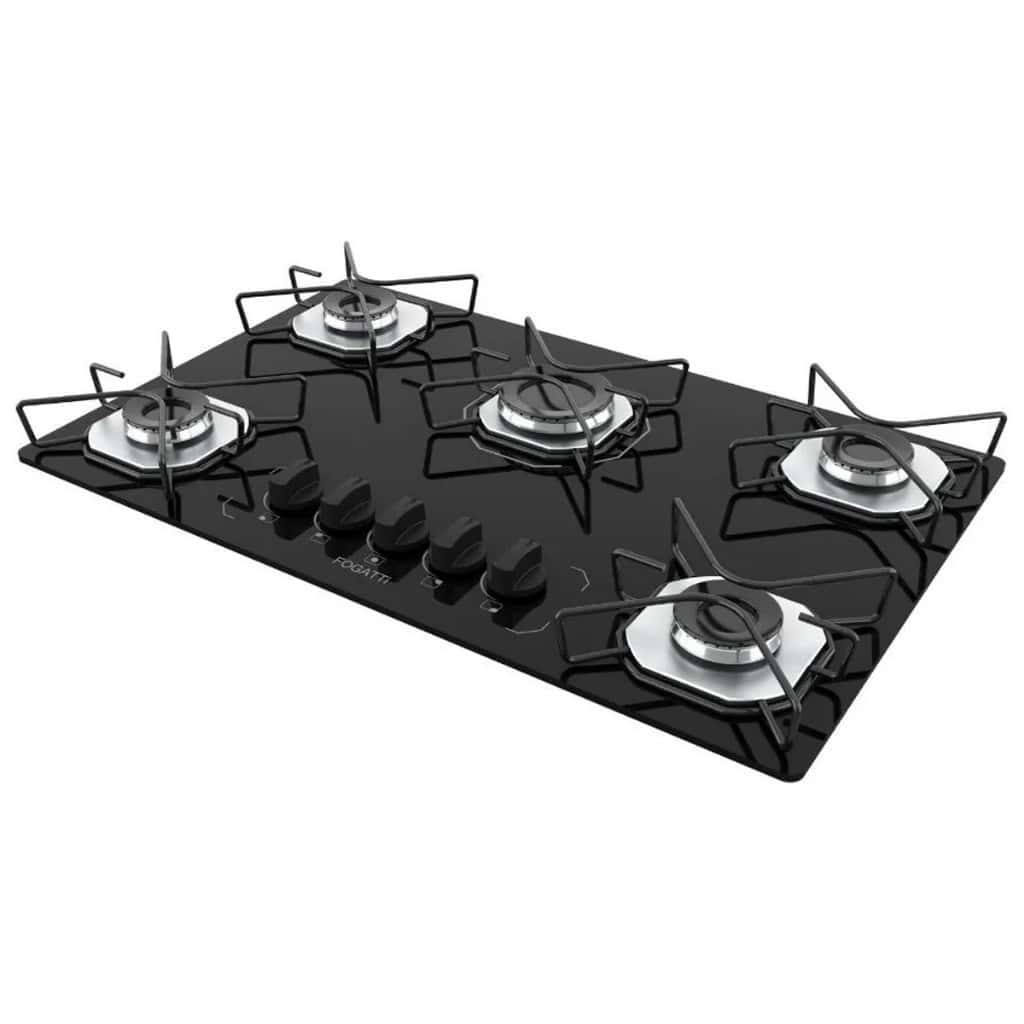 Fogão Cooktop Fogatti à Gás FGT 5 Bocas Vidro Preto Flange Inox Bivolt - Acendimento Automático, imagem 1 de 1