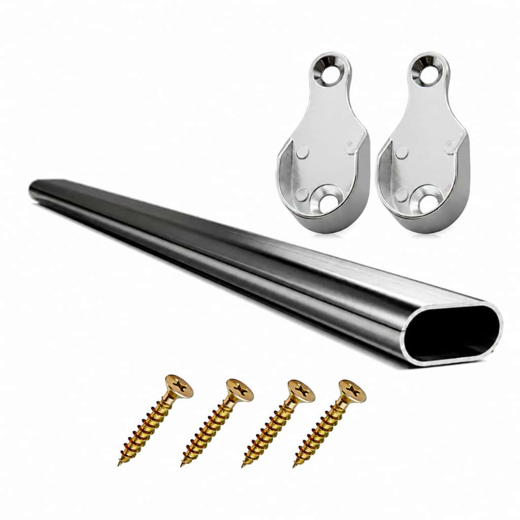 Tubo Cabideiro Oval Aço Cromado para Guarda Roupa Closet Armário Arara Suporte de Roupas 30 a 100cm Resistente Reforçado, imagem 1 de 1