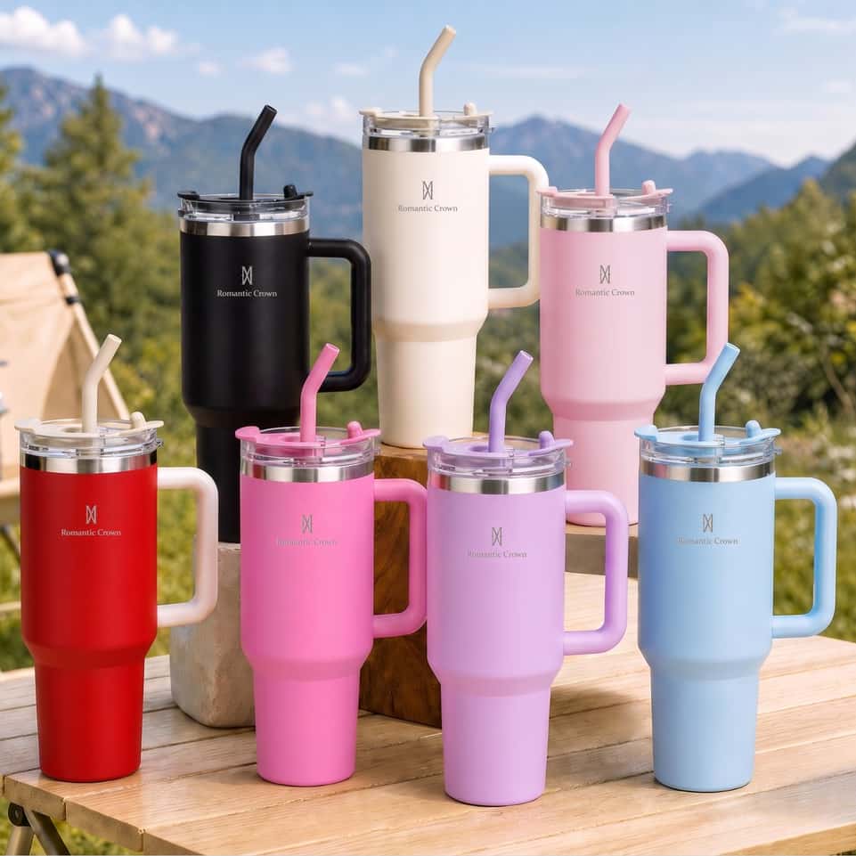 ROMANTIC CROWN Copo Térmico Portátil 1200ml/600ml com Tampa e Canudo Garrafa Térmica Inoxidável À prova de vazamentos, imagem 1 de 1