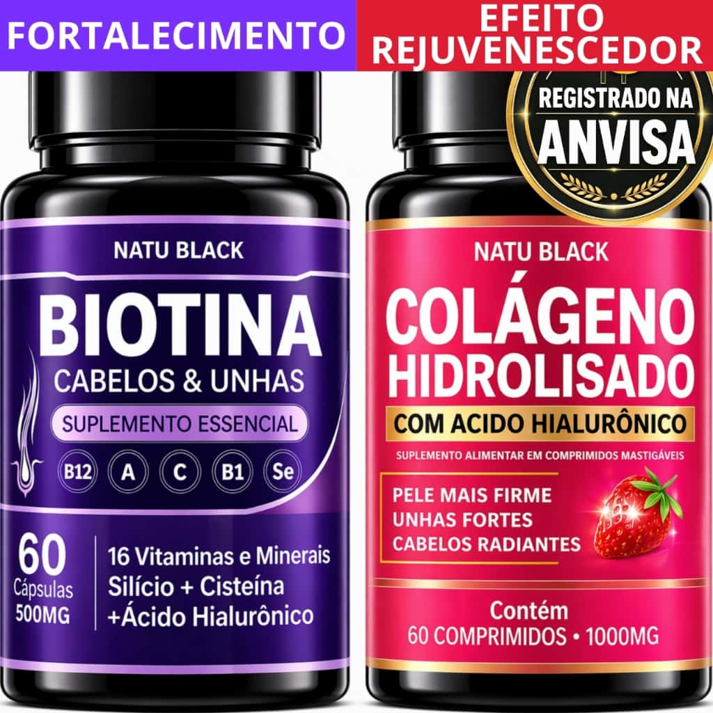 Kit Biotina Pura + Colágeno Hidrolisado + Ácido Hialurônico Alta Concentração Pele Unhas e Cabelos, imagem 1 de 1