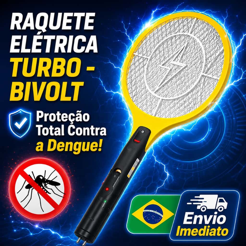 Raquete Elétrica Mata Mosquito Turbo Bivolt Recarregável Contra Dengue Envio Imediato Proteção Para Família, imagem 1 de 1
