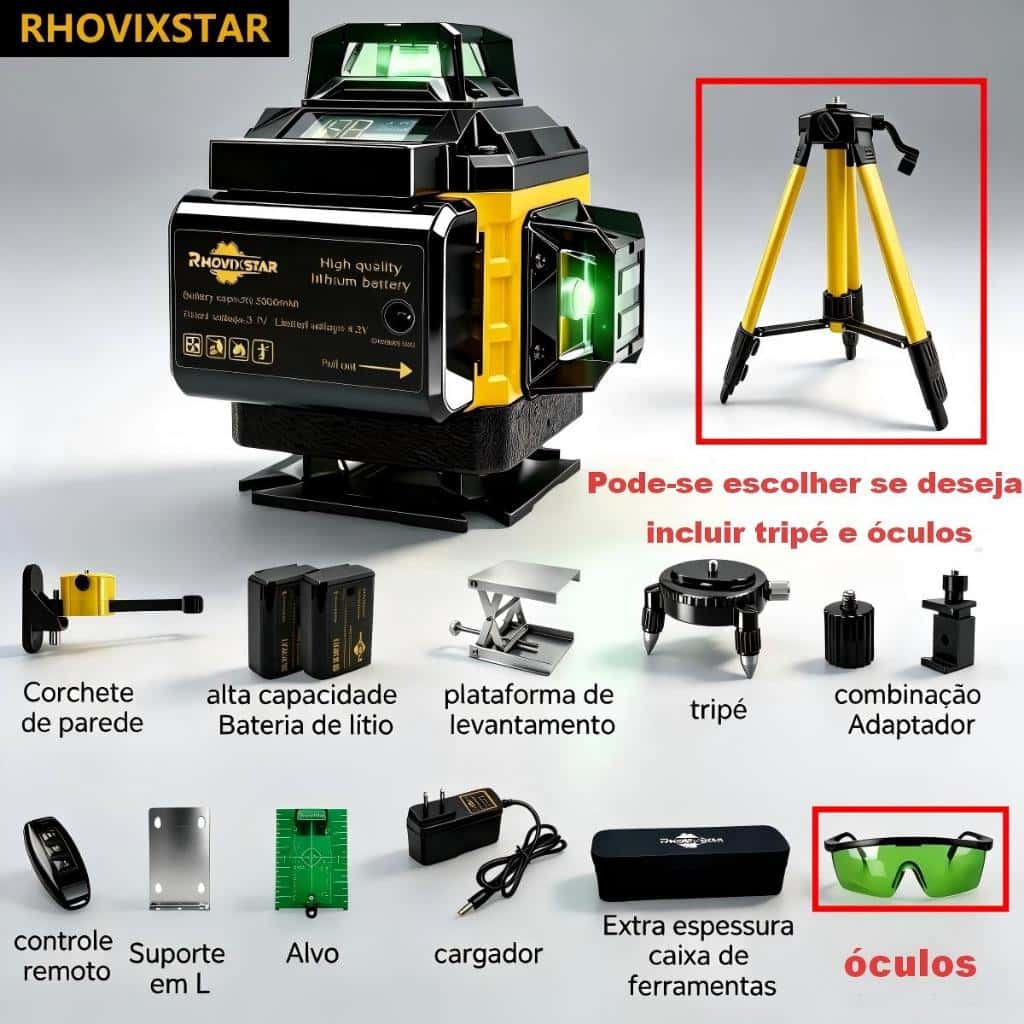Laser Level 16 Lines,incluindo 2 Baterias,Nível Profissional 4D De 360°,Laser Verde,Inclui Todos Os Acessórios, imagem 1 de 1