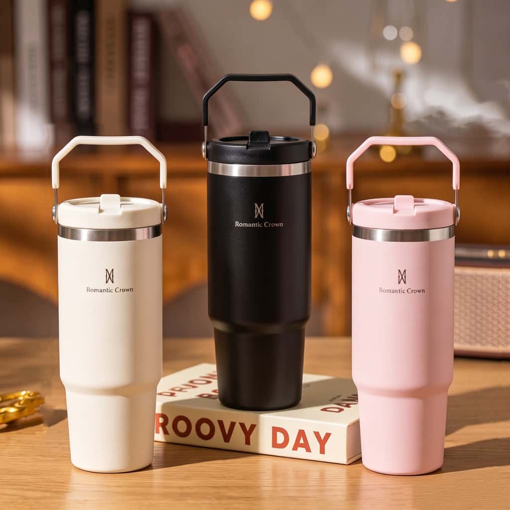 ROMANTIC CROWN Garrafa Térmica 900ml Inox com Bico e Alça Flip Tumbler para Academia e Trabalho, imagem 1 de 1