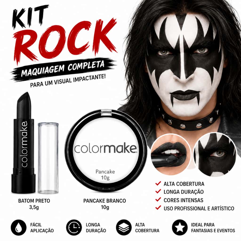 Pancake Branco e Batom Preto Colormake – maquiagem artística para Halloween, fantasia e festas., imagem 1 de 1