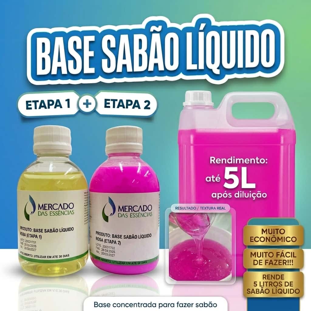 Base Sabão Líquido Faz 5L – Kit Blend Concentrado 2 Frascos – Fácil de Fazer, imagem 1 de 1