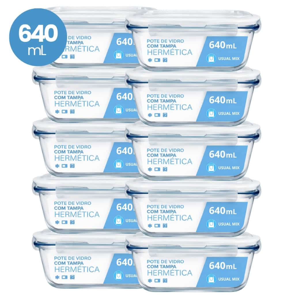 Kit 10 Pote Vidro Hermético Marmita 640ml Micro-ondas Freezer Forno Organização Geladeira, imagem 1 de 1