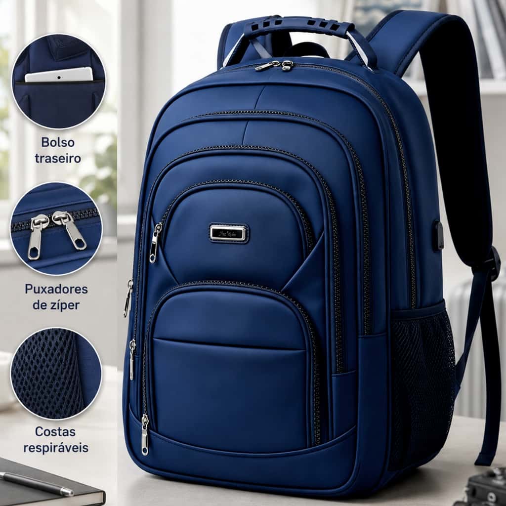 Mochila Unissex 19 Pol Impermeável Grande Capacidade Compartimentos Organizadores para Notebook Estudo e Trabalho, imagem 1 de 1
