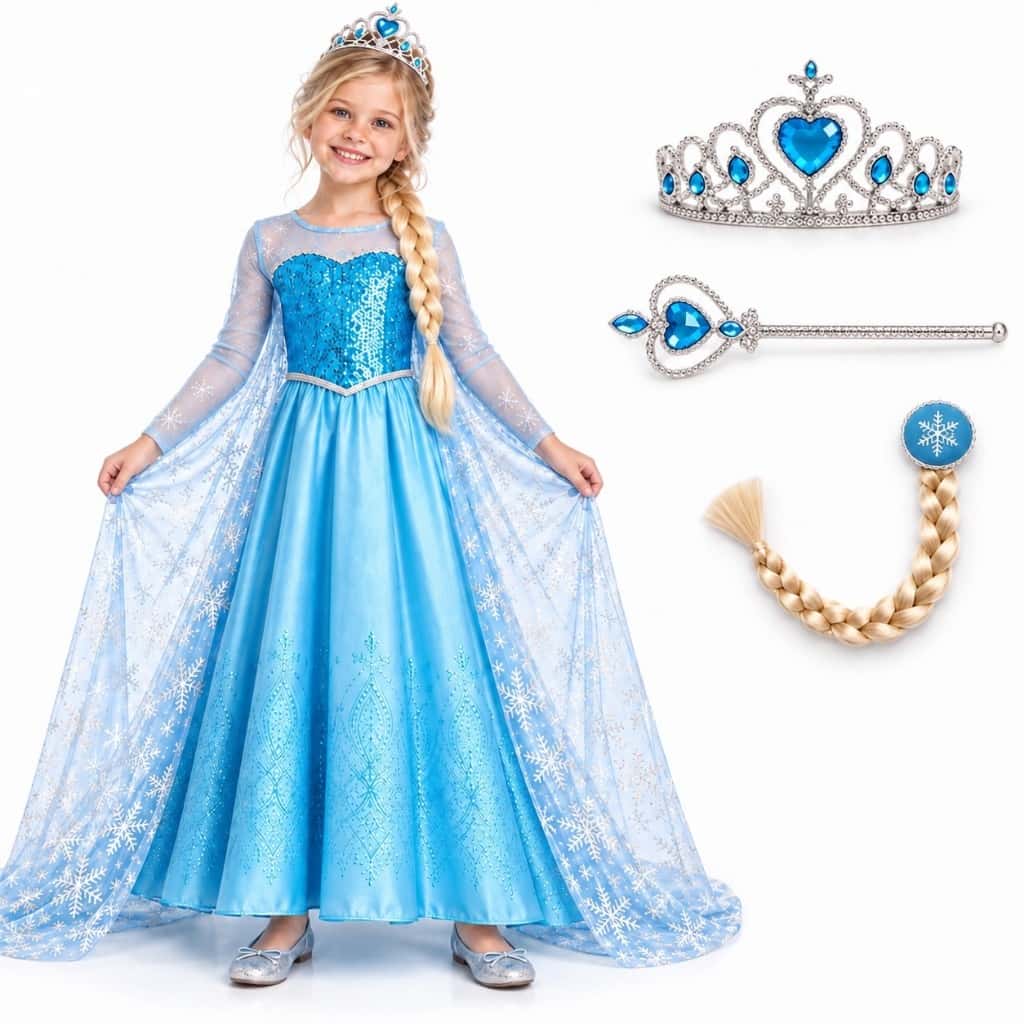 Fantasia Vestido Infantil Elsa Frozen Com Capa E Acessórios Festa Hallowen Crianças, imagem 1 de 1
